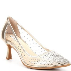 Alex Marie Amelie Clear Rhinestone Pumps Gold Size 10